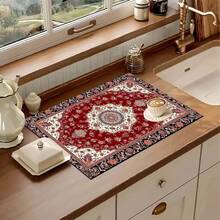 1 件复古波斯图案印花厨房台面沥水垫，超强吸水，有效遮盖污渍，橡胶底多用途沥水垫，适用于咖啡机、碗碟架、厨房台面、咖啡壶等。 - HL  626 - 查看 1