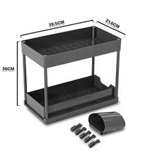 Sliding Under Sink Storage Rack - Heavy Duty Pull-Out Organizer Basket | Space-Saving Cabinet Storage Solution For Kitchen, Bathroom And Laundry Room | Fits Under Pipes, Various Cabinet Styles And Drawer Structures | Smooth Sliding Tracks For Tidy Countertop | Stylish Design, Sturdy Construction And Durable Plastic Material | Essential For Home Organization - Multicolor - View 14
