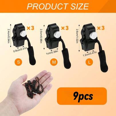 Kit de reparación de cremalleras universal de 9 piezas (tamaños S, M, L) con 3 tipos diferentes. Incluye 9 cremalleras negras de 3 tamaños diferentes para mochilas, chaquetas, abrigos, tiendas de campaña, equipaje y bolsos.