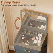 HNEBC 3-In-1 Vanity Desk With Flip Mirror, Makeup Vanity With Drawers & Stool, Compact Vanity Desk For Bedroom, Multi-Function Dresser For Women, Girls - 黑色 - 查看 7