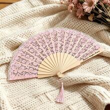 Customized Personalized Folding Hand Fan With Wooden Frame And Lace Surface, Custom Name And Date, Elegant Wedding Decoration, Party Favors, Engagement Bridal Shower Groomsman Thank You Gift, Multiple Color Options - Custom Hand Fan - View 3