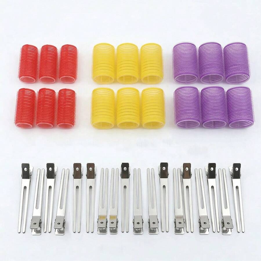 36/72 Peças Conjunto de Ferro de Ondular, 18/36 Peças Rolos de Ondular Autoadesivos Sem Calor (3 Tamanhos) com 18/36 Peças de Presilhas de Cabelo, Cores Aleatórias, Ferramentas de Styling DIY para Adicionar Cachos e Ondas (Cores Aleatórias) - Multicolorido - Visão 1