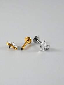 1件 G23 钛金属马眼形锆石唇钉 内螺纹 CZ 极简垂坠耳廓耳骨耳软骨耳钉 身体穿刺饰品 - 如圖 - 查看 5