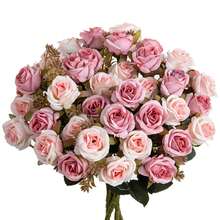 1 Strauß künstliche Rosen, geeignet für Heimdekoration, Hochzeit, Brautstrauß, Valentinstag, Geschenk, Geburtstag, Abschlussfeier - Pink - Übersicht 2