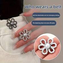 Khóa cài hình hoa và ngọc trai, khóa điều chỉnh eo quần jeans không cần đục lỗ, khóa cố định eo quần. - nhiều màu - Xem 4