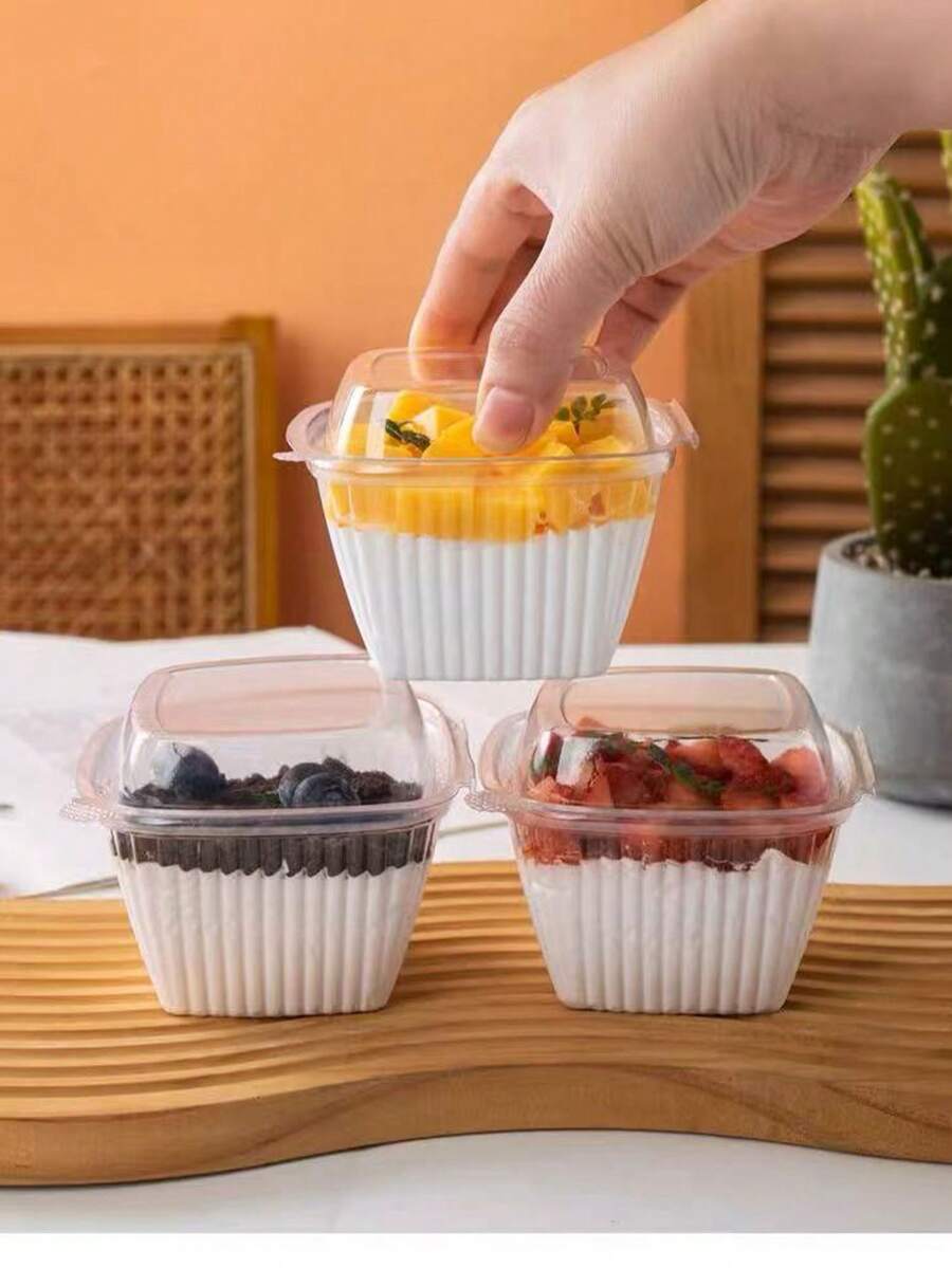 250ml Square Wooden Trifle Cup Cake Box, Mousse Tiramisu Packaging Box, Soy Milk Ice Cream Pudding Dessert Box - Transparent - View 1