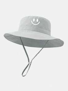 1pc Kids Cute Smiling Face Print Bucket Hat, Wide Brim Sun Protection Hat With Adjustable Chin Strap, Breathable Sun Hat Suitable For Toddler Boys - 1PC - View 8