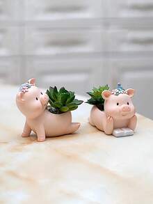 Bộ chậu trồng cây mọng nước hình chú heo hoạt hình dễ thương, thiết kế đường kính nhỏ và lớn. - nhiều màu - Xem 1