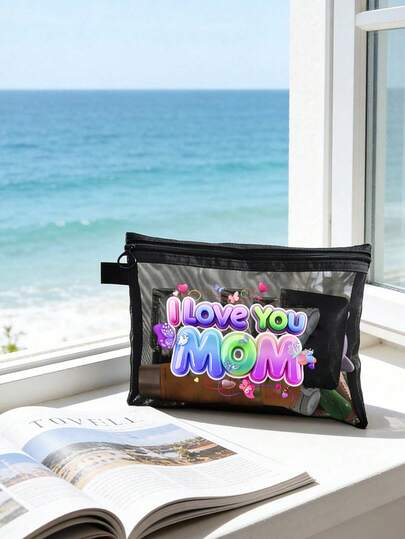 "I Love You Mom" Happy Mother's Day Cosmetic Bag: Adorned With Charming Butterfly And Floral Motifs, This Mother's Day Gift Is Perfect For Storing Sunscreen, Cosmetics, Toiletries, And Various Small Essentials. Functioning As A Versatile Portable Organizer, Beach Bag, Clear Toiletry Pouch, And Travel Makeup Kit All In One