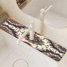 1pc Bohemian Pattern Printed Faucet Mat, Durable Polyester, Quick Drying, Easy To Clean, Suitable For Kitchen And Bathroom, Easy To Install, Daily Decor, Gift, Bathroom Mat, Durable Faucet Mat, Faucet Accessory - Multicolor - View 2