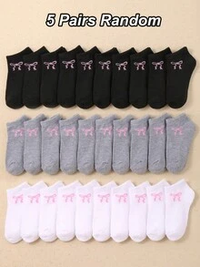 5/10 Pairs Random Color Bowknot Children's Socks, Outdoor Sports Socks, Back To School Student Socks, White And Gray Color Combination Summer Essential - Multicolor - View 13