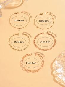 5pcs/Set Fashionable Minimalist Relaxed Vibe Gold Chain Anklets, Multi-Layer Stackable Anklet Jewelry Suitable For Sneakers, Casual Shoes, Formal Wear, Daily Wear, Sports, Photography For Women. Note: Handmade Chain Length Is Customized, Quantity Of Beads Is Random. - Gold - View 5