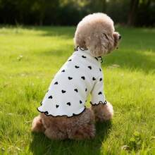 1 pieza Camiseta para mascotas con patrón de corazón de punto elástico, ropa linda tipo chaleco adecuada para perros y gatos - Beis - Ver 1