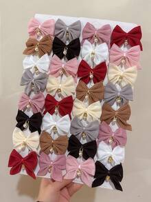 8 件秋冬多色面料格子蝴蝶结珍珠吊坠燕尾发夹，可爱女孩学院风发饰，适合日常佩戴和派对 - 彩色 - 查看 9