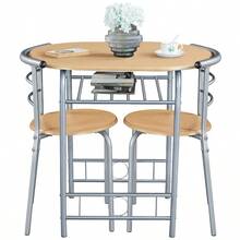 Costoffs 3 Piece Dining Table Set Modern Kitchen Table Set Space Saving Table And 2 Chairs Set With Steel Legs/Storage Rack For Kitchens/Balconies/Bedrooms/Apartments/Cafés, Natural/Drift Brown/White - White - View 3