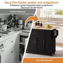 120*45cm, Mobile Kitchen Island, Kitchen Trolley, Extendable Worktop Up To 70cm, Concealed Cutlery Drawer, Adjustable Shelves, Spice Rack And Towel Rail, Suitable For Kitchen, Dining Room Or Living Room - Black + Natural - View 5