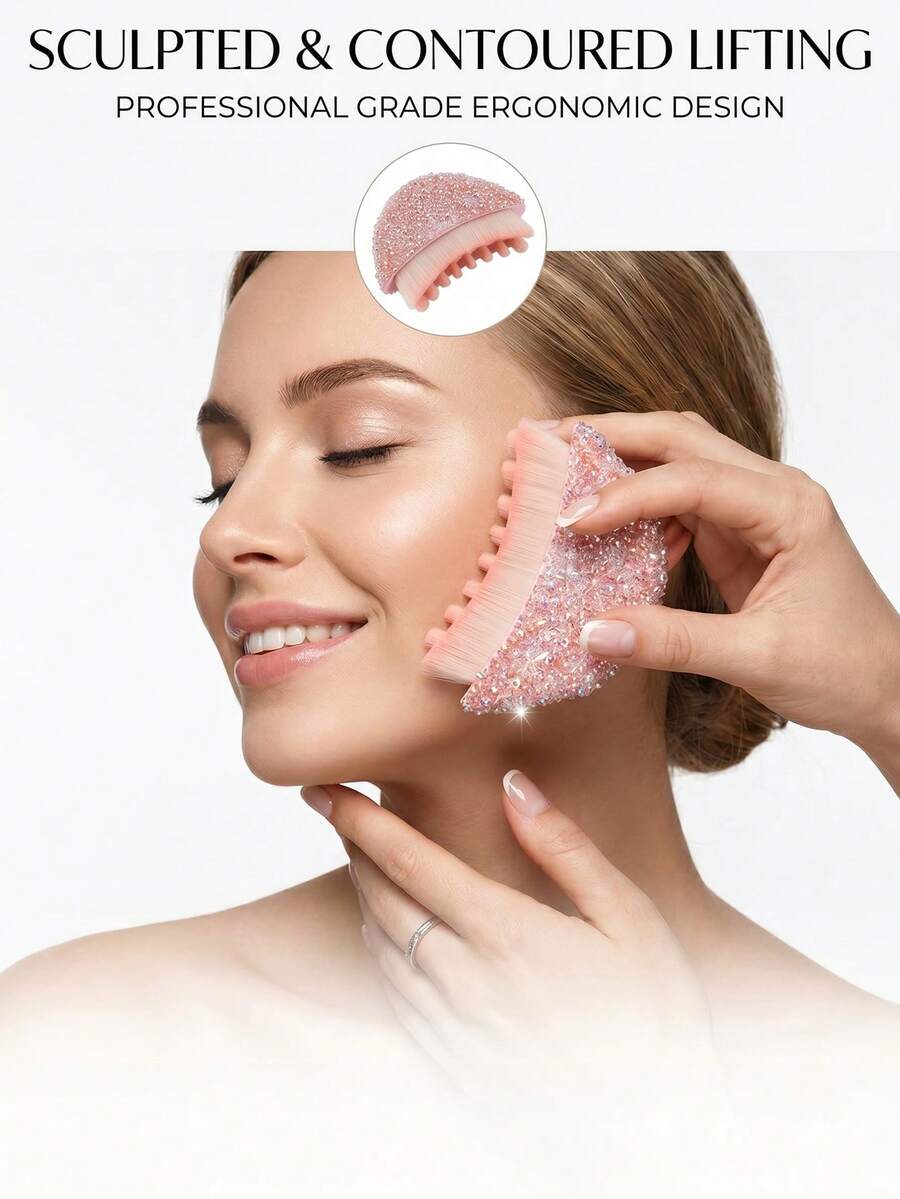 1pc New Lymphatic Contour Face Brush, Dry Brush For Face And Body Lymphatic Drainage, Ergonomic Design Precisely Fits Skin, Relieves Fatigue - Pink - View 1