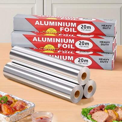 1 Cuộn giấy bạc 20m - Bền, chống dính, thích hợp cho nướng bánh, nướng vỉ và sử dụng trong lò nướng, lý tưởng cho việc nấu nướng và làm bánh trong các dịp lễ, vật liệu tiếp xúc với thực phẩm, thiết yếu cho việc nấu nướng trong các dịp lễ | Giấy bạc chịu lực cao | Bề mặt chống dính, Cuộn giấy bạc