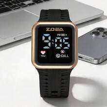 ZOEA Men's LED Touchscreen Watch, Waterproof Silicone Strap, Sporty And Casual Design - Black Belt Rose Gold Case - View 1