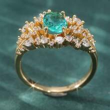 Ensemble de bagues vintage exquis pour femmes, incrusté de zirconium cubique. Bague élégante verte, convient pour le port lors des jours fériés, mariages et vacances. Cadeau parfait pour la Saint-Valentin/Noël - Doré - Voir 2