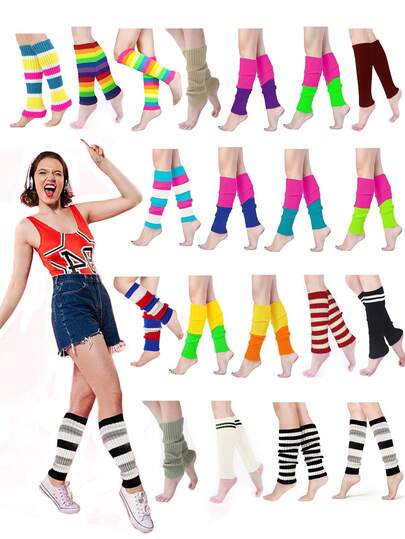 1Pair D EXCEED 80s Accessories Leg Warmers 80s Ribbed Leg Warmer For Women Disco Party, Halloween, Nightclub Cosplay Neon Party Knitted Fall Winter Sports Socks