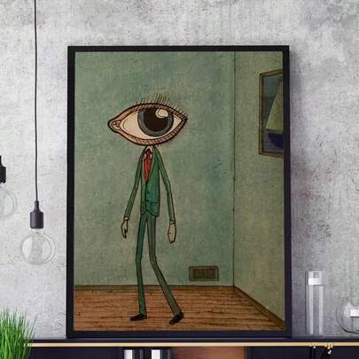 1 pieza Póster de caballero de ojos grandes, arte de pared, decoración de pared, impresión en lienzo, póster creativo, arte en lienzo, póster divertido, impresión de estilo minimalista moderno, decoración de sala de estar y habitación, decoración del hogar, regalo ideal, sin marco