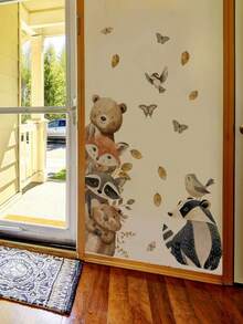 mama look 1pc Large Size PVC Removable Wall Sticker, Cartoon Animals Totem Pole Design Featuring Bears, Foxes, Mice, Lions, Birds, Rabbits Under Moonlight, 4 Peeking Dinosaurs, Animals Peeking In Sunshine, Suitable For Bedroom, Living Room, Study, Dining Room, Predicted For Home Wall Decor, Room Decoration - Multiple Styles - View 4