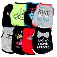 8 Cute Pet Summer Clothes, Breathable And Comfortable Polyester Woven Vest, Letter Print Thin T-Shirt, Suitable For Small And Medium Dogs And Cats - Multicolor - View 14