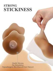 2 Pairs Invisible Push Up Sticky Bra Adhesive Strapless Silicone Bras Nippless Covers Ultra-Thin Breast Lift Pasties - Nâu + Da - Xem 8