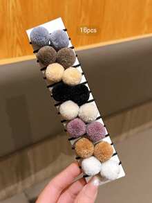 16pcs Versatile Non-Damaging Coffee Color Fluffy Hair Scrunchies, Suitable For Daily Hair Accessories - Multicolor - View 5