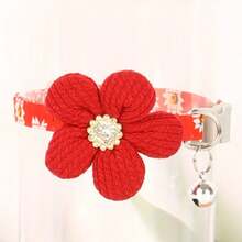 Collar de flor de diamante, accesorio lindo para mascotas con patrón floral, colgante de flor con campana desmontable, bufanda de poliéster suave y ajustable - Multicolor - Ver 9