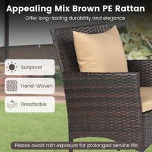 Set Of 3 Patio Wicker Bistro Set 2 Rattan Chairs W/Double-Tier Tempered Glass Table - 米色 - 查看 6