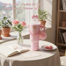 适用于30盎司和40盎司保温杯的5件套配件，包括10毫米吸管盖、瓶提手带、心形挂钩、硅胶套和钥匙扣挂件，是情人节礼物和户外活动的理想之选。 - 彩色 - 查看 8