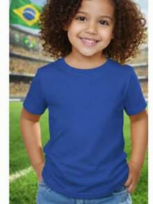Camiseta Copa Meninos e Meninas Brasil Torcida Algodão Leve Futebol Crianças - Azul - Visão 3