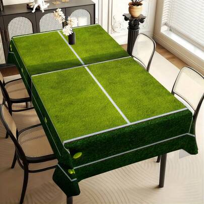 A Soft Tablecloth With A Tennis Court Line Pattern Print ItS A Fun Tablecloth That You Will Enjoy