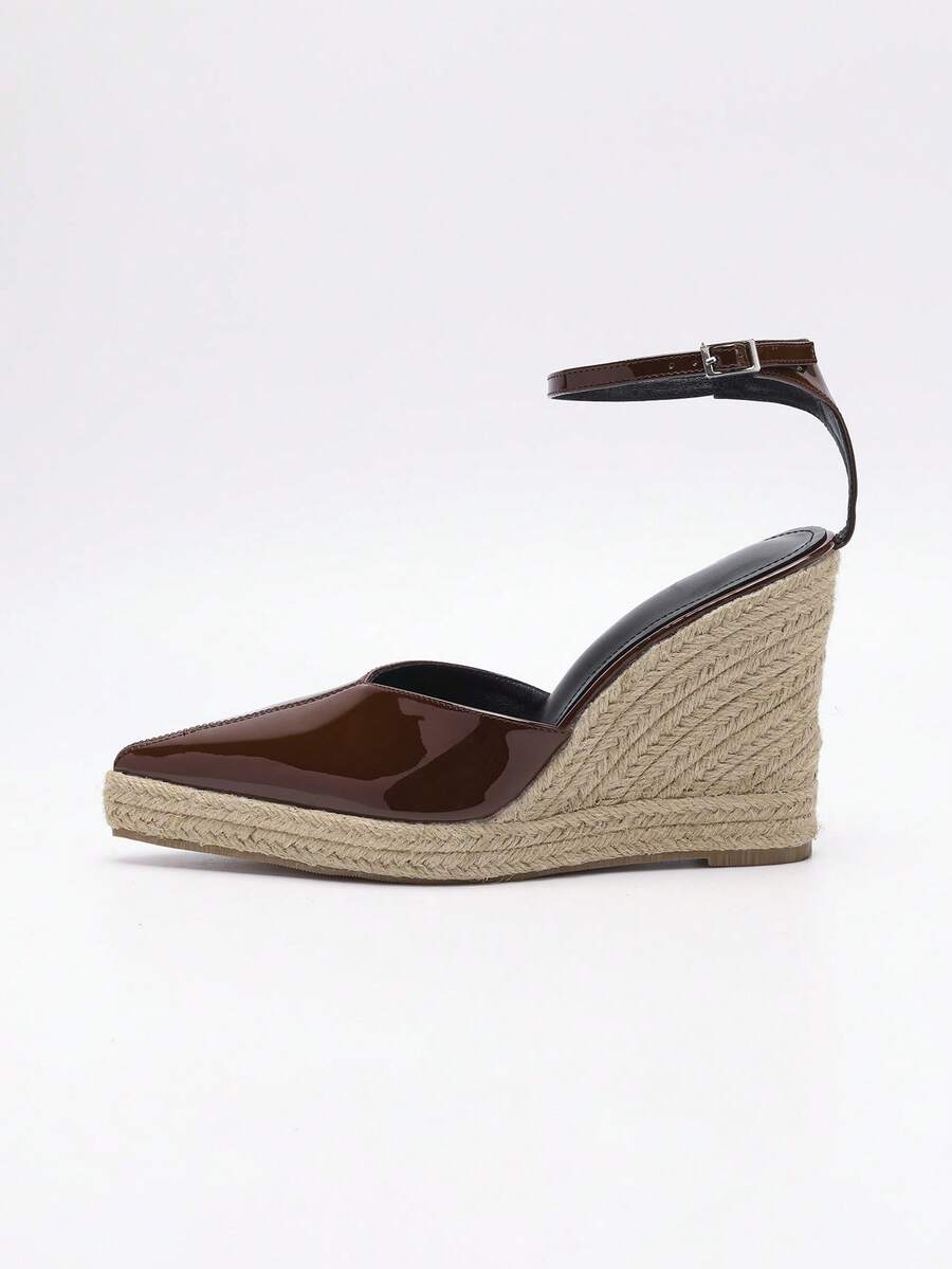 Giày sandal đế xuồng quai chữ T bằng da bóng màu nâu, kiểu dáng cổ điển Pháp, hở mũi, gót chunky, thiết kế độc đáo, tôn dáng, thanh lịch, phù hợp cho đi làm, hẹn hò, đa năng cho nữ mùa hè. - màu nâu - Xem 1