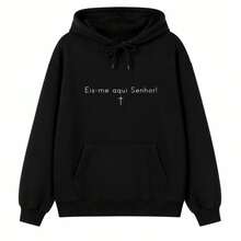 Moletom Feminino Canguru Minimalista "Eis-me aqui Senhor" - Preto - Visão 4