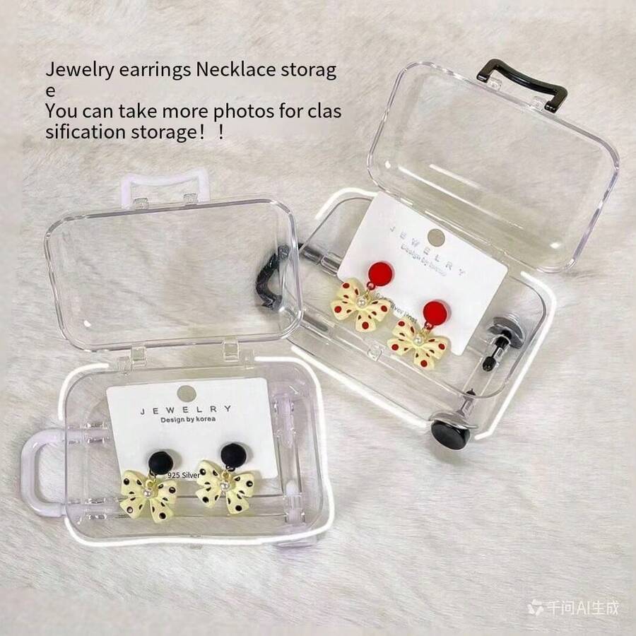 2/1pc Mini Suitcase Jewelry Box, Can Store Earrings, Necklaces, Small Toys, Does Not Include Duck Figurine Shown In Image - Multicolor - View 1