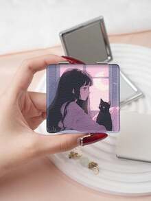 1PC Y2K Style Portrait Series Makeup Mirror, Foldable, Lightweight, Ultra-Thin, Portable, Durable, PU Leather, Suitable For Various Occasions, Travel, Party, Work, School, Suitable For All Ages, Universal - Multicolor - View 17
