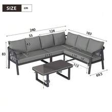 Garden Furniture Set, Corner Configuration, Seats Up To 6 People, Woven Armrests And Backrests, Galvanized Steel Tubes, Includes Corner Sofa And Coffee Table, Color: Grey - Grey - View 2