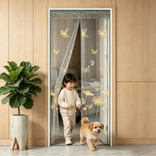 Rèm cửa chống muỗi tự động đóng, lưới hình thoi, màu xám thêu họa tiết bướm, chất liệu dày dặn. - Phiên bản thêu màu xám - Xem 3