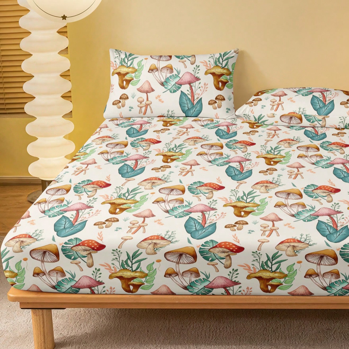 Pieza Protector de colchón ajustado con estampado de flores y hongos botánicos, adecuado para todos los tamaños de cama - Individual, Doble, Queen,