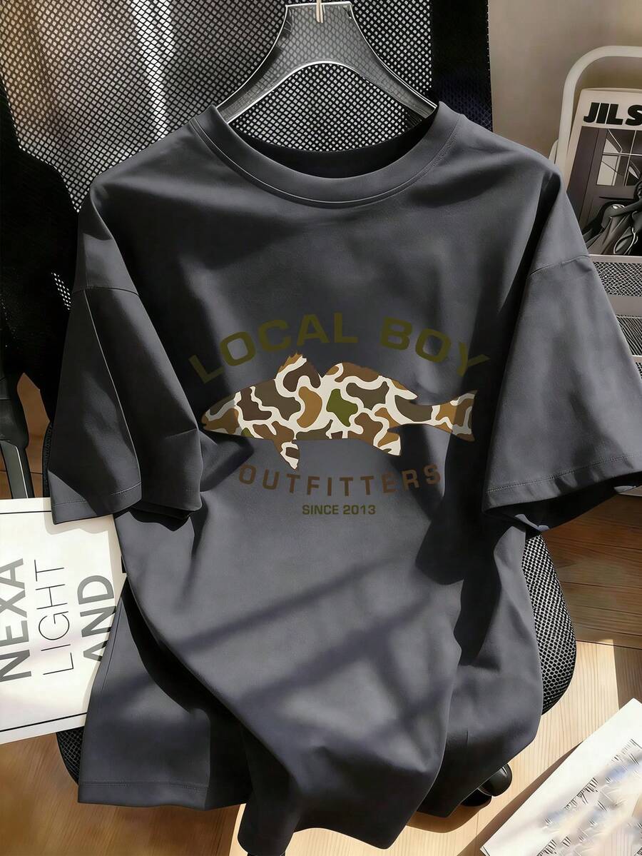 1 buah Kaos Lengan Pendek Kasual Bergambar untuk Anak Laki-laki Remaja, Atasan Musim Panas untuk Siswa Laki-laki Muda - Dark Grey - View 1
