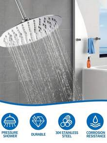 Đầu vòi sen tròn bằng thép không gỉ 12 inch, áp lực cao, thiết kế xoay được, gắn tường. Thiết kế siêu mỏng tiết kiệm nước, lưu lượng nước cao, bề mặt được đánh bóng, dễ dàng lắp đặt trên tường và trần nhà. - tròn - Xem 7
