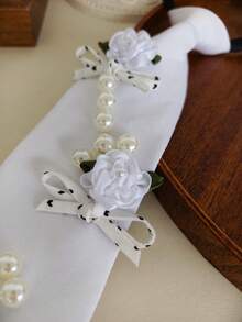 1 chiếc vòng cổ ngắn, vòng cổ choker bằng polyester màu đen với họa tiết hoa cúc xanh tươi tắn và trang trí ngọc trai, phụ kiện phong cách Y2K dành cho nhóm nhạc nữ, buổi hòa nhạc, tiệc tùng, chụp ảnh đường phố. - Ngọc trai hoa nhỏ màu trắng - Xem 5