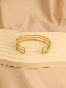 1pc Stainless Steel Women's Fashion Bracelet, Extremely Minimalist Geometric Design, Suitable For Daily Wear, Great Gift For Women - Yellow Gold - View 8