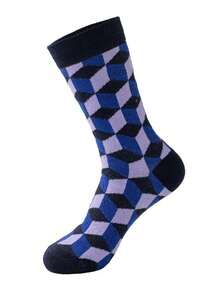1/5 Pairs Men's Socks, Couple Style, Random Multi-Color Geometric Pattern, Versatile For All Seasons, Streetwear, Soft & Comfortable Mid-Calf Casual Socks - Multicolor - View 4