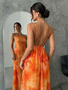 Vestido largo de verano satén de lunares con tirantes y espalda descubierta para mujer - Multicolor 5 - Ver 12