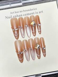 10 móng tay giả thủ công hình oval dài nhọn, móng acrylic dán siêu dài, móng hồng nhẹ nhàng, kiểu mắt mèo nổi bật, đính đá lớn, kim cương, chuỗi ngọc trai, kiểu móng mùa xuân cá tính, thanh lịch, đơn giản, móng dán mùa hè, thích hợp cho tiệc tùng, hẹn hò, đi biển, nghỉ dưỡng nhiệt đới, tự làm móng nghệ thuật, thích hợp làm quà tặng cho phụ nữ và bé gái. - Hồng - Xem 2
