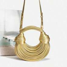 Popular Personalized Woven Handmade Bends And Hitches Packs Ramen Dumplings Clouds Women Hand-Carrying Crossbody Bag,Chic Circular Woven Handle Bag - Metallic Gold Finish, Stylish Party Accessory Hand-Woven Bread Women's Clutch Top Handle Satchel Shoulder Crossbody Creative Noodles Purses Underarm Bag Handbag - Vàng - Xem 1